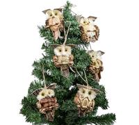 YCHTEWY -Gufo Ornamenti per albero di Natale, legno e sisal, set di 6 assortiti, animali del bosco