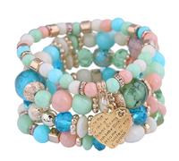 YCHUCH Braccialetto elastico multistrato in stile bohémien, con ciondolo a forma di cuore in cristallo e frange, per donne, stile hippie, braccialetto dell'amicizia elastico, Misura unica, come