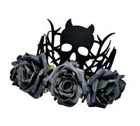 YCHUCH Copricapo riutilizzabile con corona da diavolo con fiori di rosa, accessorio leggero per Halloween, per bambini e adulti, per feste di Halloween, per donne, uomini, bambini