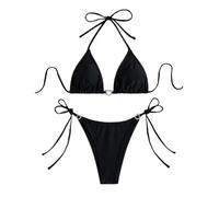 YCHUCH Costume da bagno da donna a 2 pezzi con top a triangolo regolabile con dettaglio di lacci e decorazioni moderne a cerchietto, costumi da bagno da donna con accento circolare