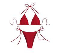 YCHUCH Costume da bagno da donna a 2 pezzi con top a triangolo regolabile con dettaglio di lacci e decorazioni moderne a cerchietto, costumi da bagno da donna con accento circolare