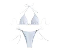 YCHUCH Costume da bagno da donna a 2 pezzi con top a triangolo regolabile con dettaglio di lacci e decorazioni moderne a cerchietto, costumi da bagno da donna con accento circolare