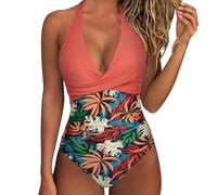 YCHUCH Costume da bagno da donna push up allacciato al collo senza schienale monokini 1 pezzo stampa floreale cinturino regolabile cravatta costume da bagno