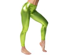 YCHUCH Leggings da donna scintillanti a matita metallizzati luminosi in ecopelle con blocco del colore a vita alta pantaloni skinny collant Clubwear alla moda, Verde frutta, L