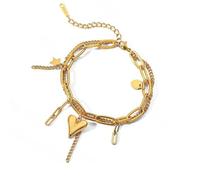 YCHUCH Moderno braccialetto a doppio strato con ciondolo a forma di cuore, in acciaio inox, lunghezza regolabile, accessorio unisex per uso quotidiano elegante, Misura unica, come descritto