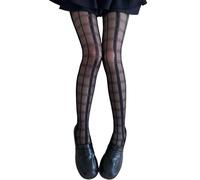 YCHUCH Plaids Modello A Scacchi Collant Nero Trasparente Calze Per Le Donne Stili Giapponesi Elegante Collant di Seta Legggings Calze Collant Donna Collant, Nero , Taglia unica