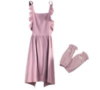 YCHUCH Set grembiule e maniche arricciate di ispirazione vintage con cinghie regolabili, per ristorante, cameriera, caffetteria, uso domestico, grembiule da cucina, rosa, Taglia unica