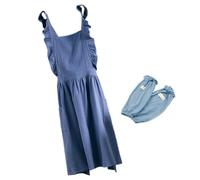 YCHUCH Set grembiule e maniche arricciate di ispirazione vintage con cinghie regolabili, per ristorante, cameriera, caffetteria, uso domestico, grembiule da cucina, Blu, Taglia unica