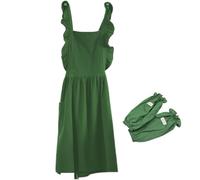 YCHUCH Set grembiule e maniche arricciate di ispirazione vintage con cinghie regolabili, per ristorante, cameriera, caffetteria, uso domestico, grembiule da cucina, Verde, Taglia unica