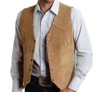 YCHUCH Uomini Suedes Vest Cow Boy Western Senza Maniche Giacche Gilet Casual Aderente Vestito Gilet Con Tasche Per Il Partito Quotidiano Uomo Western Cowboy Suit, cachi, M