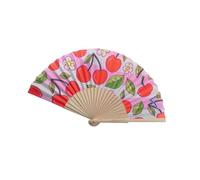 YCHUCH Ventaglio a mano in legno con ciliegie e limone, pieghevole, 17,8 cm, per danza e feste, decorazione per interni