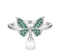 YCHZX Anello in argento Sterling con pietre preziose verdi a forma di farfalla con perle, gioielli da sposa taglia 5-10, metallo, non noto