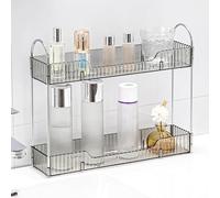 YCIA&DONE Organizer per trucchi a 2 ripiani, sottile, per il bagno, per profumi, prodotti per la cura della pelle, per cosmetici, spezie, per piccoli spazi sul bancone della scrivania, grigio fumo