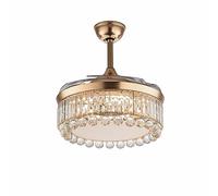 YCJXY Lampadario, Lampada a Sospensione, Ventilatore da soffitto Invisibile in Cristallo di Lusso da 42 Pollici, lampadario a LED con Telecomando, Oro 4 Pale retrattili