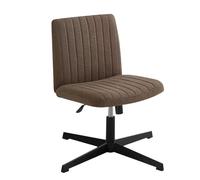 YCKEGEW Armless Office Chair With Cross Legs,Mid Back Modern Task Chairs Adjustable Height Small Desk Chair,360 Swivel Computer Chairs for Office, Reading Meeting Room(Brown-linen)