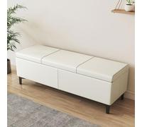 YCKEGEW Cassapanca in Ecopelle con Coperchio Sollevabile,Panca Contenitore Lunga, Panca da Posizionare Ai Piedi del Letto per Camera da Letto,Poggiapiedi Imbottito(White,100 cm)