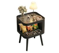 YCKEGEW Comodino Per Camera Da Letto, Tavolini Quadrati Con Ripiano Portaoggetti, Tavolini Moderni Da Abbinare Al Divano Del Soggiorno, Comodino Con Piano In Vetro(Black,35cm)