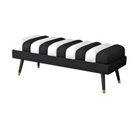 YCKEGEW Long Bedroom Bench Seat Velvet Upholstered Loung Sofa Stool for Living Room,Changing Shoes Stool for Entrance,Contemporary Home Decor Ottoman(Black+white,80cm)