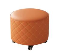 YCKEGEW Piccola Panca Su Ruote Panca Rivestita In Pelle Seduta Imbottita Rotonda Mobile Per Soggiorno E Camera Da Letto, Poggiapiedi Sgabello Basso Con Rotelle(Orange)