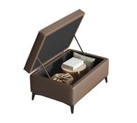 YCKEGEW Pouf In Vera Pelle Con Contenitore, Poggiapiedi Per Divano Cassapanca Contenitore, Sgabello Da Balcone E Davanzale Imbottito, Panca Da Letto(Bruin)