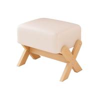 YCKEGEW Pouf Per Divano Da Salotto Con Gambe In Legno, Rettangolari Per Adulti Pouf Imbottito In Ecopelle Sgabello Per Cambiare Le Scarpe Per L'ingresso(White,Natural wood)