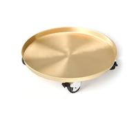 YCKEGEW Rolling Saucer Caddy with Wheels Stainless Steel Round Plant Tray,Indoor Outdoor on Roller Patio/Flower Pot/Succulent Pots(Gold,17.5cm)