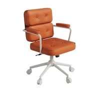 YCKEGEW Sedia Da Scrivania Con Ruote, Sedia Da Conferenza Direzionale Con Schienale Medio In Pelle PU, Funzione Reclinabile Dello Schienale, Poltrona Imbottita Per Soggiorno(Orange,White Legs)