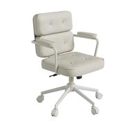 YCKEGEW Sedia Da Scrivania Con Ruote, Sedia Da Conferenza Direzionale Con Schienale Medio In Pelle PU, Funzione Reclinabile Dello Schienale, Poltrona Imbottita Per Soggiorno(Beige,White Legs)