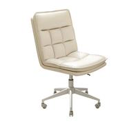 YCKEGEW Sedia da ufficio in pelle Sedie da ufficio girevoli piccole senza braccioli da scrivania con ruote girevoli, altezza regolabile, cuscino e schienale imbottiti(Beige-white,White legs)