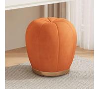 YCKEGEW Sgabello Da Trucco Vanity Sgabello Moderno Rivestito In Velluto Panca Rotonda Piccola A Forma Di Zucca, Poggiapiedi Ottomano Per Camera Da Letto E Ingresso(Orange,Fixed base)