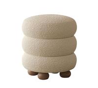YCKEGEW Sgabello Imbottito Per Soggiorno Pouf Rotondo In Velluto Sedia Da Toeletta, Sgabelli Per Scarpe Da Ingresso Poggiapiedi Per Divano Con Gambe In Legno(Beige)