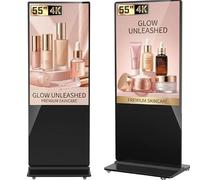 YCKJNB 55" Totem Pubblicitario Digitale 4K, 450 Nits Digital Signage Mobile con 4 Ruote, Display LCD Professionale 24/7, Android OS, Plug&Play USB/WiFi/HDMI, Ideale per Vetrine Negozi e Ristoranti