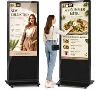 YCKJNB Totem Pubblicitario Digital 55", Segnaletica Digitale 4K con 4 Ruote, Display LCD Professionale 24/7 per Negozi, Centri Commerciali e Ristoranti, USB/WiFi/HDMI, Nero, Touch