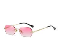 YCMGBH Occhiali da sole poligonali senza montatura vintage per donna e uomo, di marca di lusso, design popolare per viaggi, con montatura piccola, for Women (Pink)