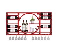 YCNLYSSR Portabottiglie da parete in metallo moderno con mensole galleggianti per casa e cucina, espositore per accessori da bar, bottiglie e bicchieri, colore rosso, 47,2" x4,3 x28,3