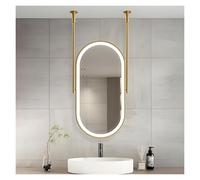 YCOVSFP Specchio Ovale Bifacciale da Soffitto con Luci LED E Funzione Antiappannamento, Luce Dimmerabile A 3 Colori, for Mobiletto del Bagno(Gold,60x120cm)