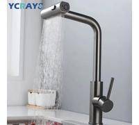 YCRAYS Rubinetti da cucina neri Grigio Estraibile Rotazione Cascata Spruzzatore a flusso Testa Lavello Miscelatore Nichel spazzolato Rubinetto dell'acqua Accessorio Brushed Nickle