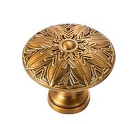 YCSJ - Confezione da 10 pomelli in ottone opaco per armadietti, pomelli rotondi in ottone spazzolato, per cassetti e cassetti, motivo floreale, in ottone