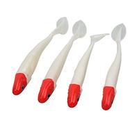 Yctze 4 Esche Morbide per Pesci con Coda a T - Azione di Nuoto Ultra Realistica per la Pesca in Mare, Eccellente per le Specie Che Vivono Sul Fondo (Testa Rossa Corpo Bianco)