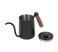 Yctze 600 Ml di a Collo di Cottura Versare Sopra il Bollitore del caffè con Manico in Legno - Teiera di Previsione da 20 Once per caffè e tè - Design Elegante per Uso Domestico e Commerciale (BLACK)