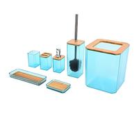 Yctze Accessori per il Bagno di bambù SET 7 Pezzi - Scatola di Sapone, Supporto per Spazzolino, Spazzola per Servizi Igienici, Bidoni della Spazzatura e Altro - Elegante Casa e Elementi Essenziali