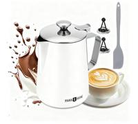 Yctze Brocca per Schiuma di Latte in Acciaio Inossidabile con Coperchio per Latte Coffee Art, Piccola Brocca per Panna da 3 Once, Set da in Metallo, Mini Tazza a Collo di