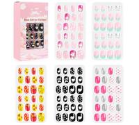 Yctze Carino Set di Unghie Finte per Bambini, 120 Pezzi (2) | Materiale ABS, facile applicare, vari modelli carini, adatto per nail art fai--te, nessun danno alle unghie