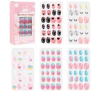 Yctze Carino Set di Unghie Finte per Bambini, 120 Pezzi (3) | Materiale ABS, facile applicare, vari modelli carini, adatto per nail art fai--te, nessun danno alle unghie