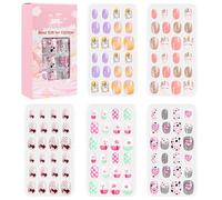 Yctze Carino Set di Unghie Finte per Bambini, 120 Pezzi (4) | Materiale ABS, facile applicare, vari modelli carini, adatto per nail art fai--te, nessun danno alle unghie