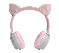 Yctze Copri Auricolare Gatto Colorato con Luci a LED 3D, 5.0 e Telefono, Design Pieghevole e Comodo in PLE (Grigio Rosa)