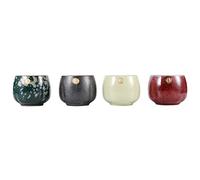 Yctze Kiln Baked Tea Cup Set, Japanese Ceramic Style (Felicità continua) | Set da 4 pezzi, superficie liscia e delicata, perfetta per la degustazione del tè, ideale per la casa e come regalo