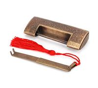 Yctze Lock di Rame Antico - Lucchetto Intagliato Delicato Cinese per Gioielli, Imbarcazioni Vintage con Chiave e Ciondolo (Distanza 5 cm)