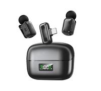 Yctze Mini Microfono Lavalier Wireless con Riduzione del Rumore, Cambia Voce, Microfono da Bavero con Algoritmo AI e Durata della Batteria di 20 Ore per la Registrazione Video di (BLACK)
