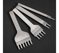 Yctze Set di 4 Punzoni per Pelle - Scalpello 1+2+4+6 Fori per Lavorazione Fai da Te in Pelle e Cuciture - Acciaio Ad Alta velocità, Intervallo 6 Mm (Lingzhan 6MM spaziatura 1+2+4+6 denti)